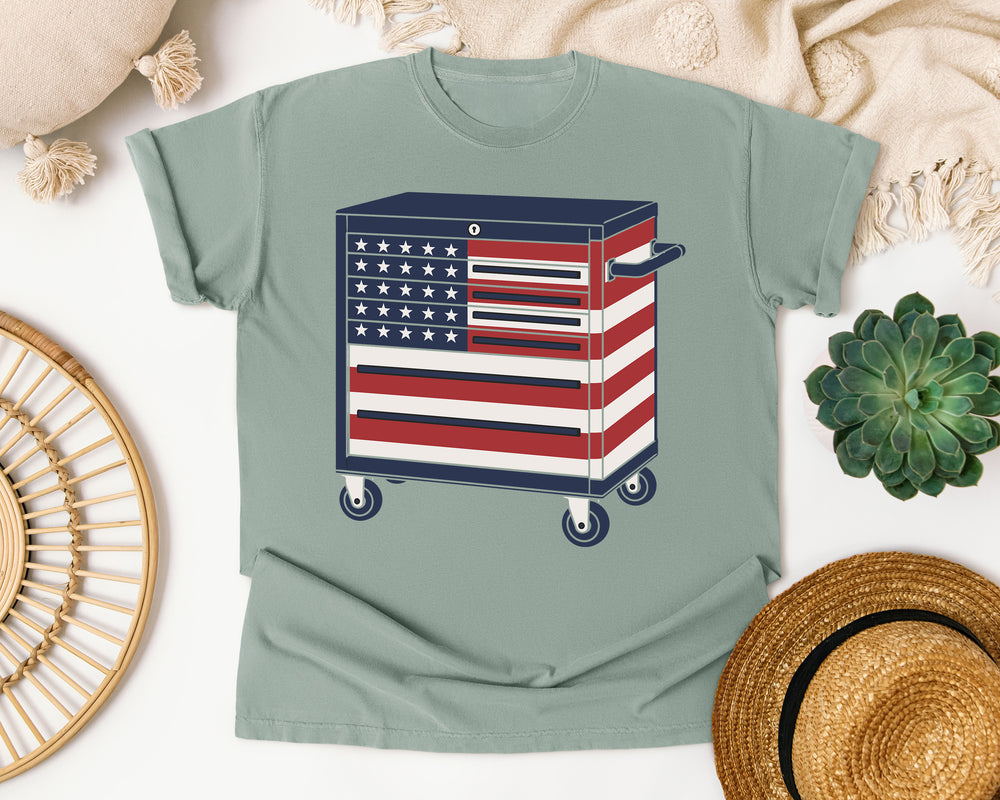 Patriotic Tool Chest graphic tee in Bay Comfort Colors 1717