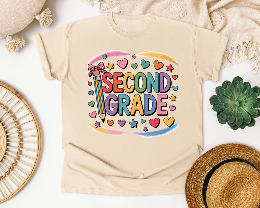 Second Grade Pencil Rainbow in Ivory Comfort Colors 1717 tee