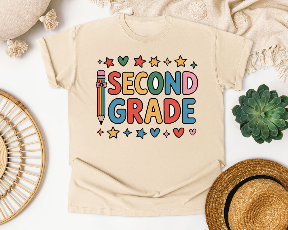 Second Grade Pencil Stars in Ivory Comfort Colors 1717 tee