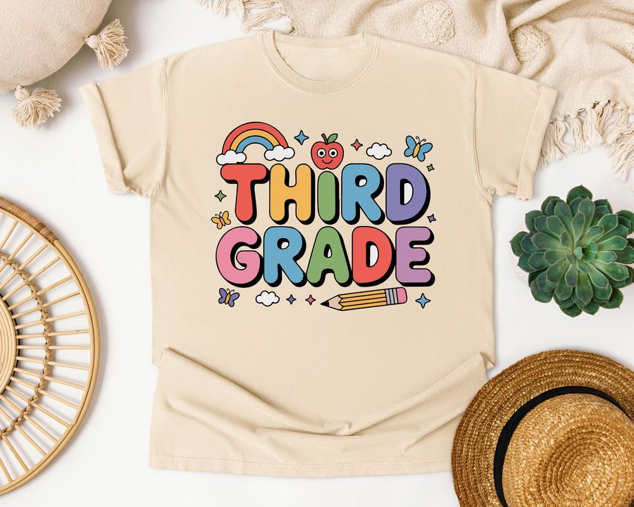 Third Grade Rainbow Clouds in Ivory Comfort Colors 1717 tee