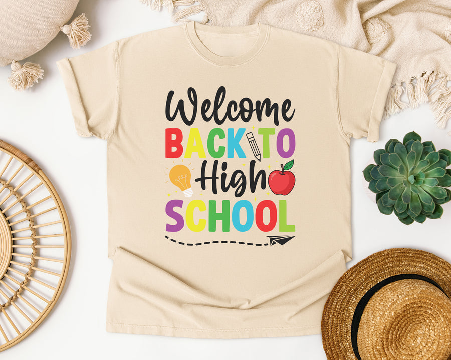 Welcome Back To High School Bright in Ivory Comfort Colors 1717 tee