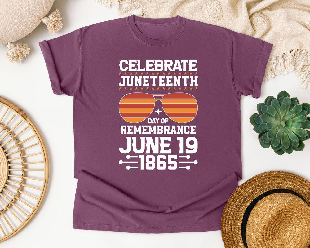 Celebrate Juneteenth Day Of Remembrance graphic tee in Berry Comfort Colors 1717