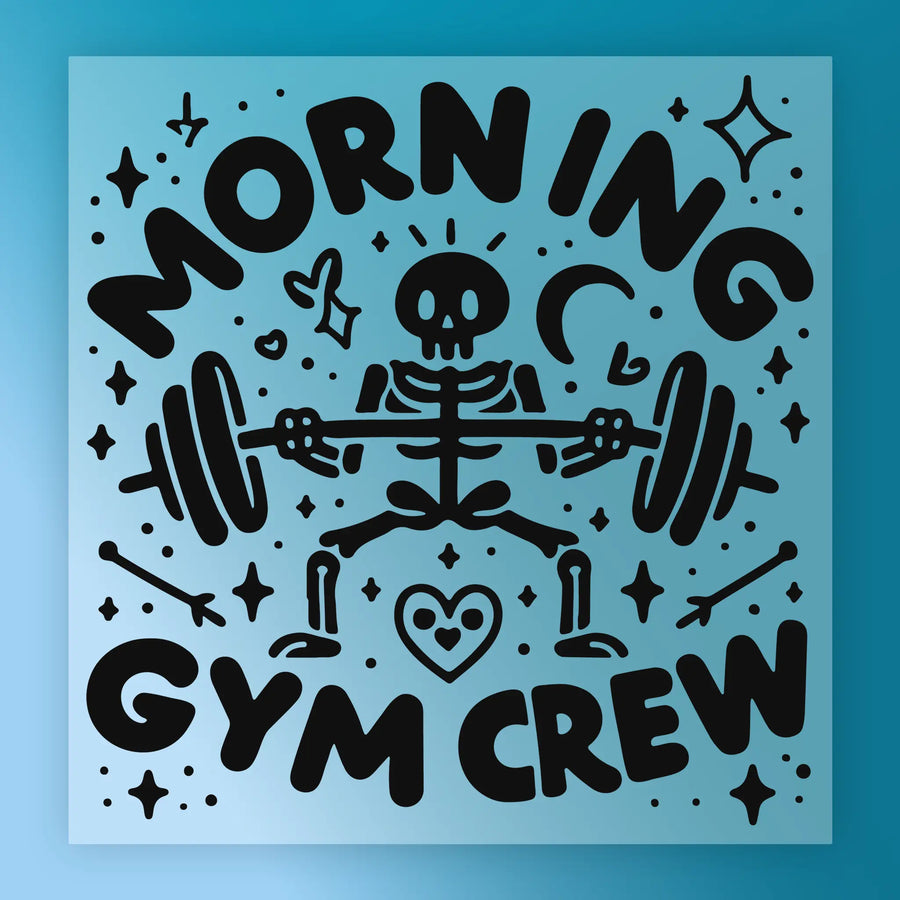 Morning Gym Crew Skeleton Design DTF Transfer - InkMerge Heat Press Design