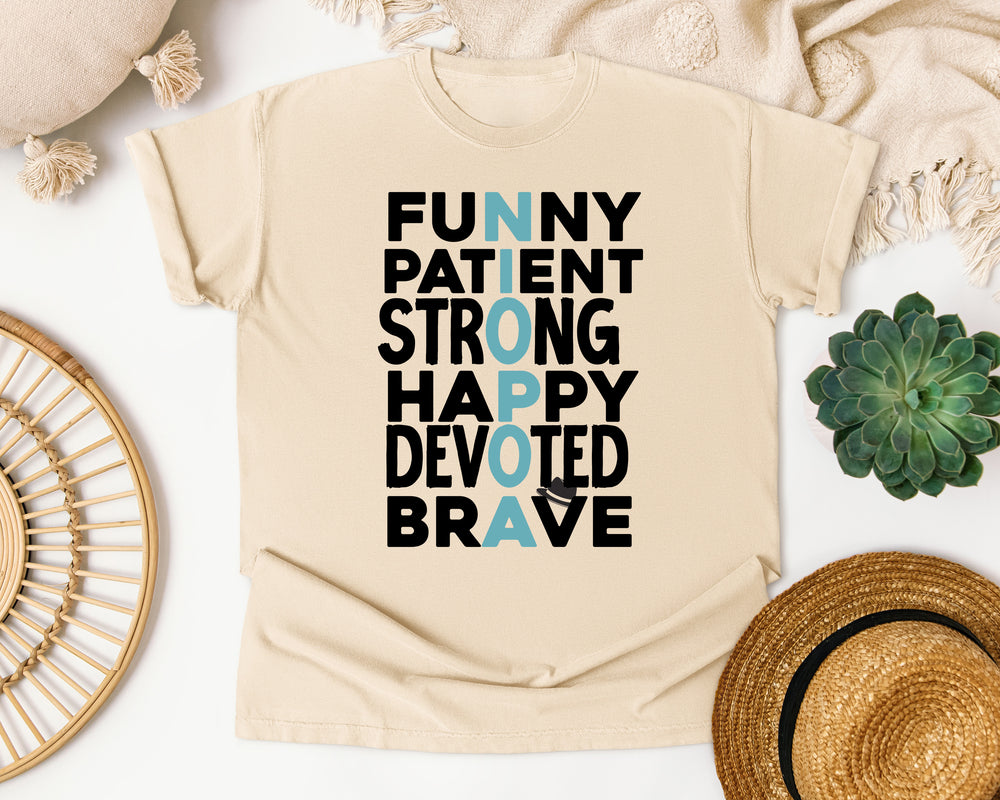Funny Patient Strong Happy Papa graphic tee in Ivory Comfort Colors 1717