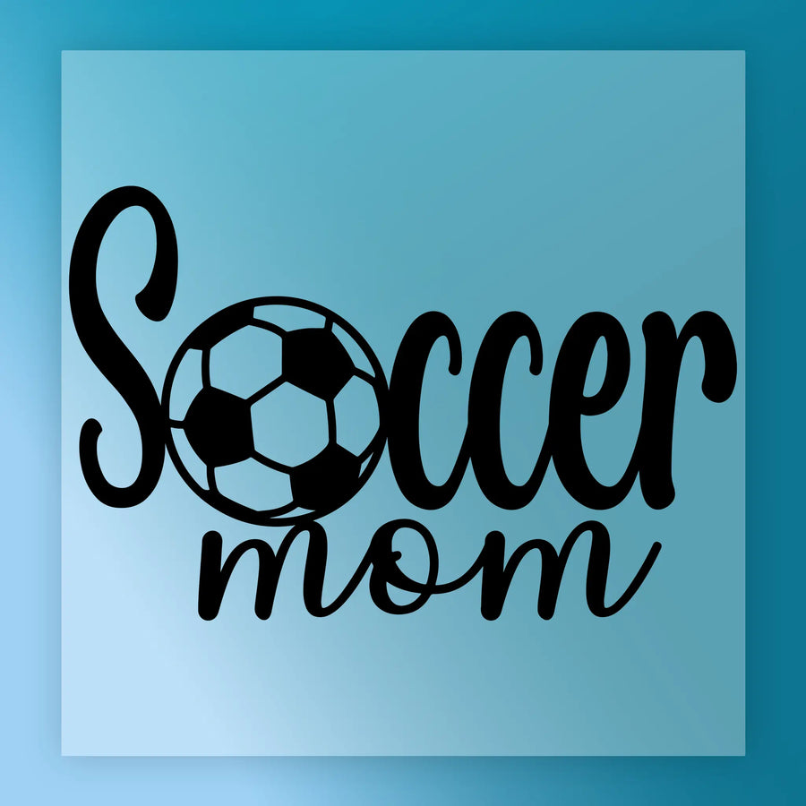 a soccer ball and the text "Soccer mom" written in a stylized font.