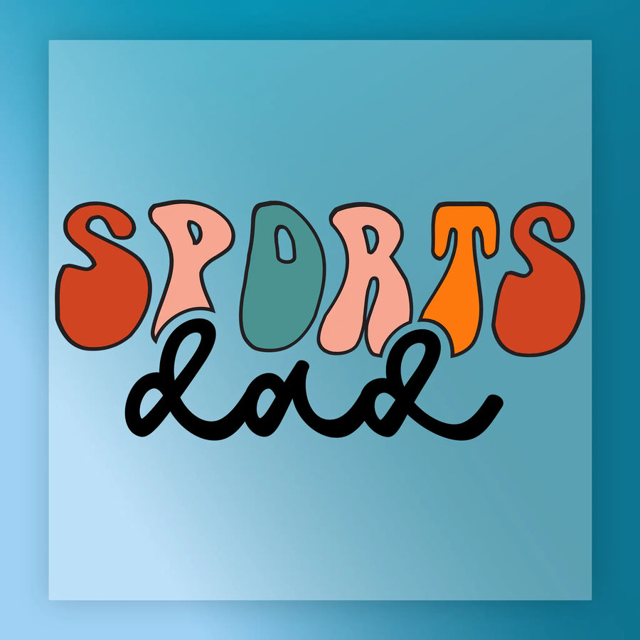 the text "SPORTS dad" in a stylized font, with the words "SPORTS" and "dad" written in different colors.