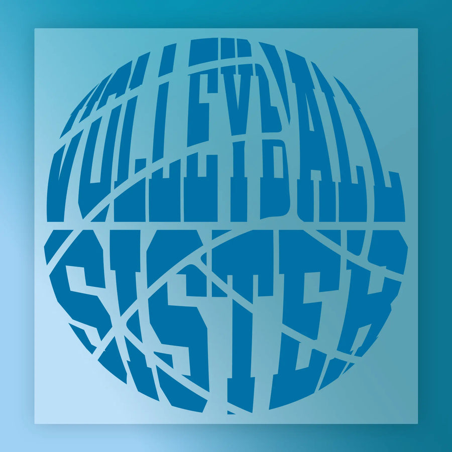 the word "VOLLEYBALL" written in a stylized, circular design with blue and white colors.