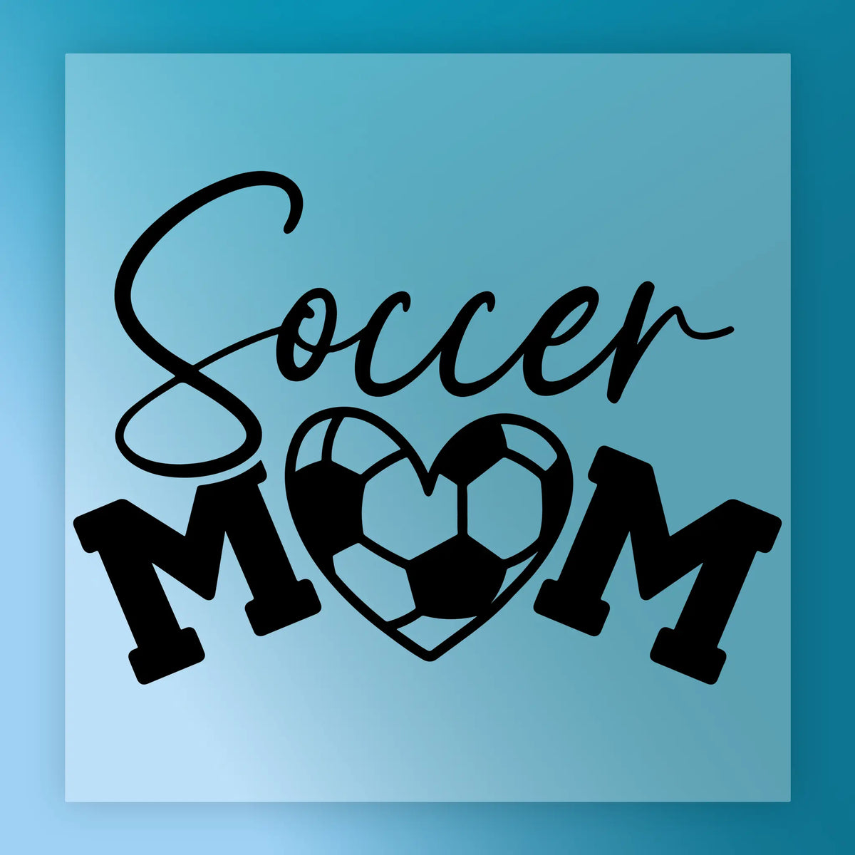 a graphic design with the text "Soccer Mom" and a soccer ball graphic.