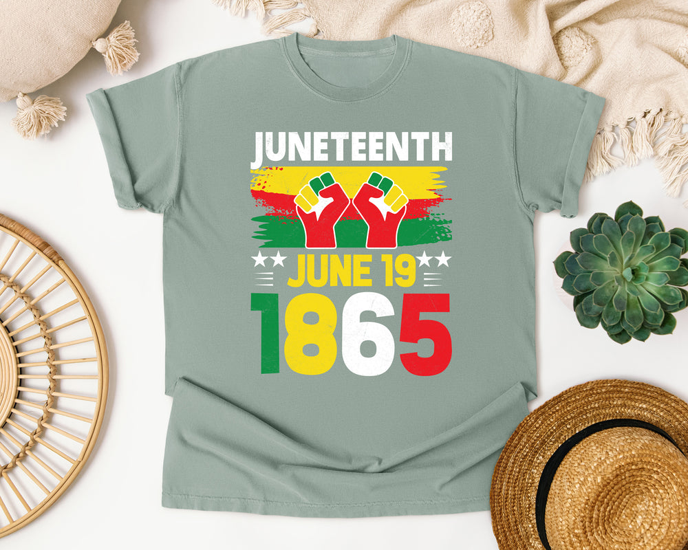 Juneteenth June 19 1865 Fists graphic tee in Bay Comfort Colors 1717