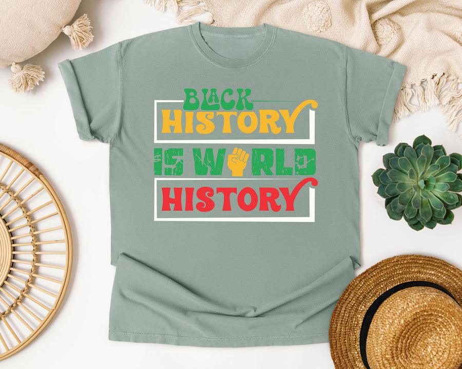 Black History Shapes The World graphic tee in Bay Comfort Colors 1717