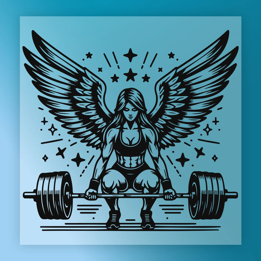 Empowering Muscle Woman Angel Wings DTF Transfer - InkMerge Heat Press Design