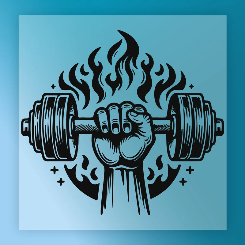 Barbell Flames Fitness Motivation - Ready to Press - InkMerge DTF Transfer
