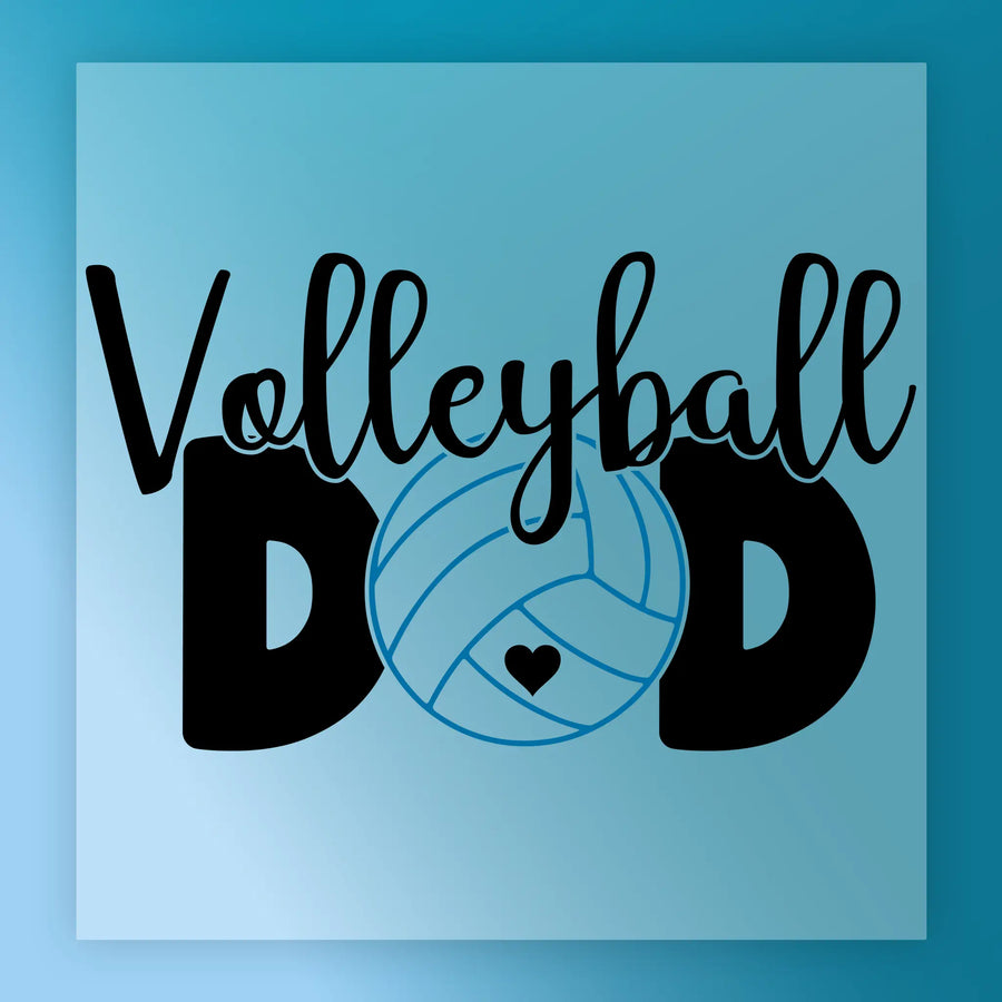 a graphic design with the text "Volleyball Dad" and a volleyball graphic.