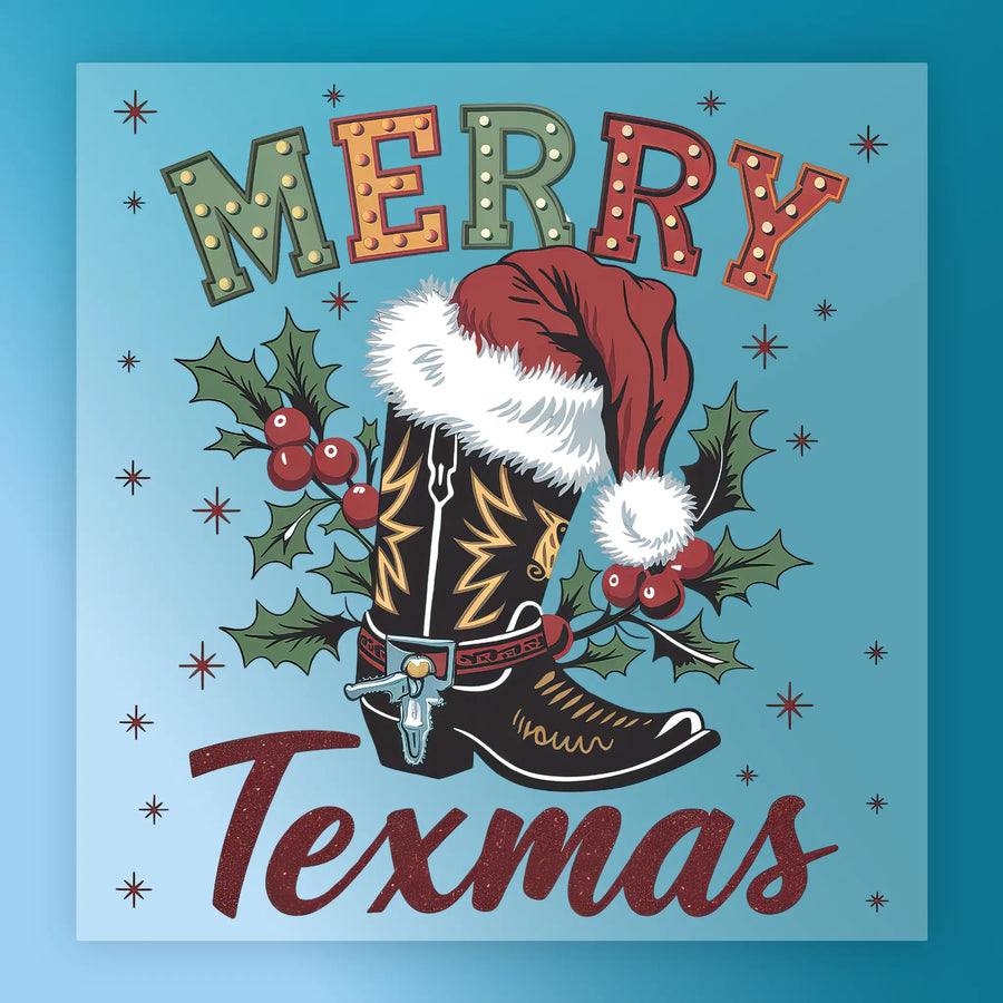 Merry Texmas Cowboy Boot Design DTF Transfer - InkMerge Heat Press Design