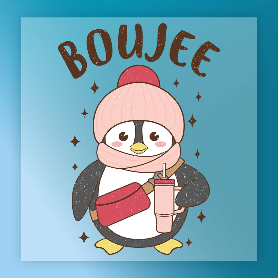 Boujee Penguin Winter Design DTF Transfer - InkMerge Heat Press Design