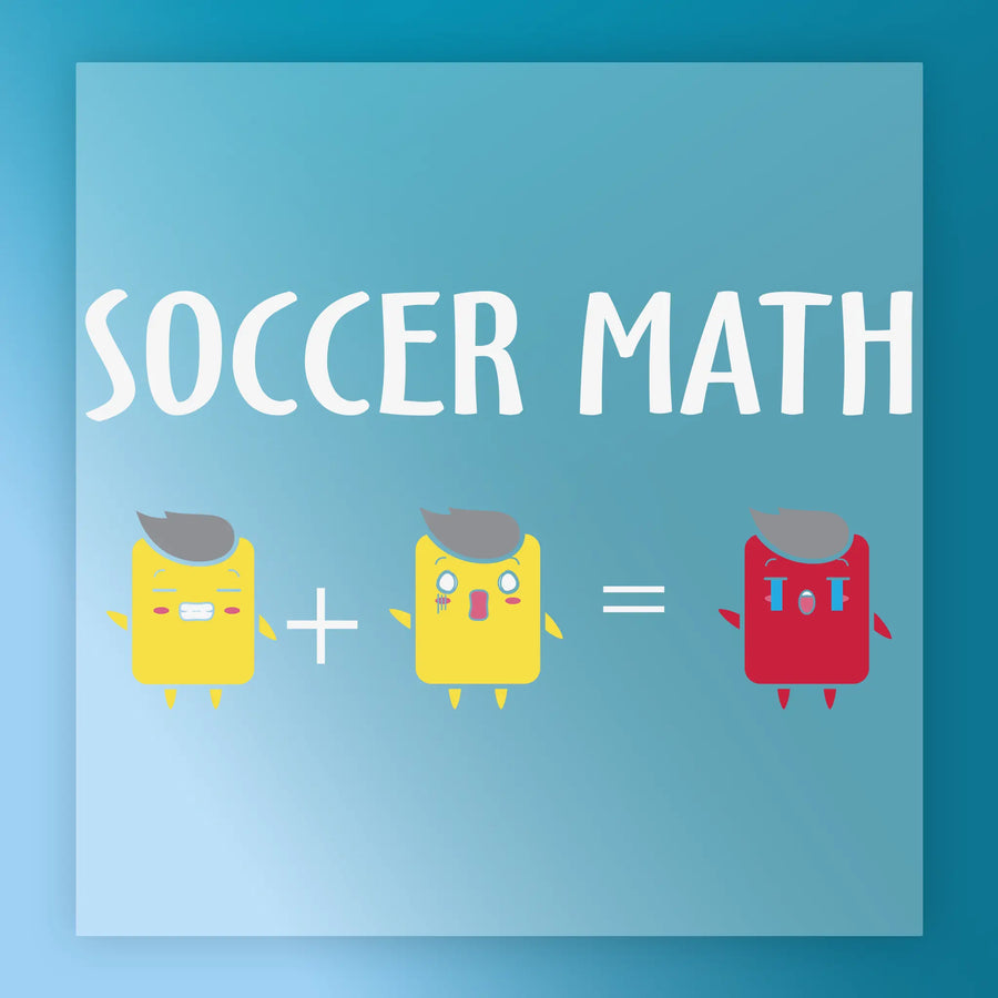 three cartoon characters with different colored hair and facial expressions, arranged in a row and accompanied by the text "SOCCER MATH" above them.