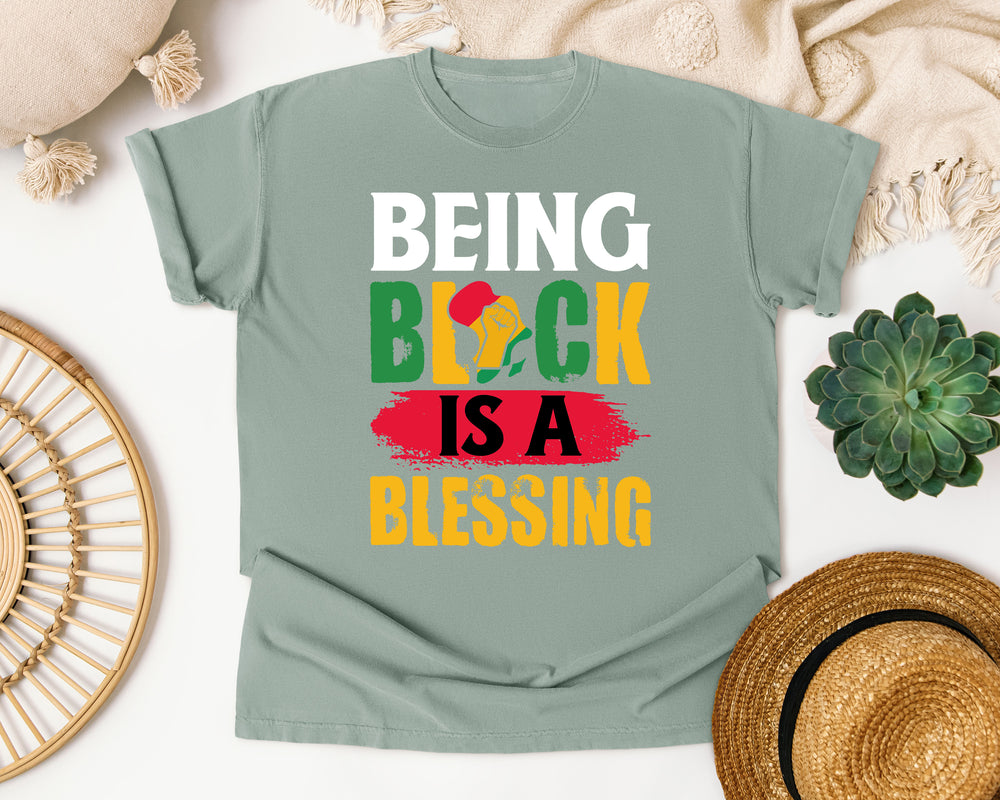 Being Black Is A Blessing Fist graphic tee in Bay Comfort Colors 1717