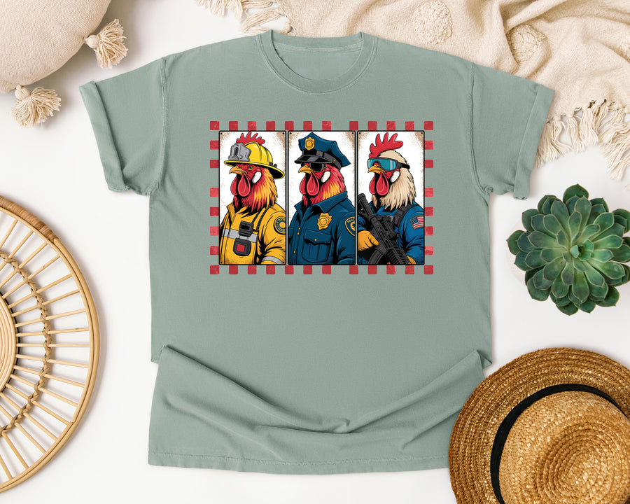 Rooster First Responders Trio graphic tee in Bay Comfort Colors 1717