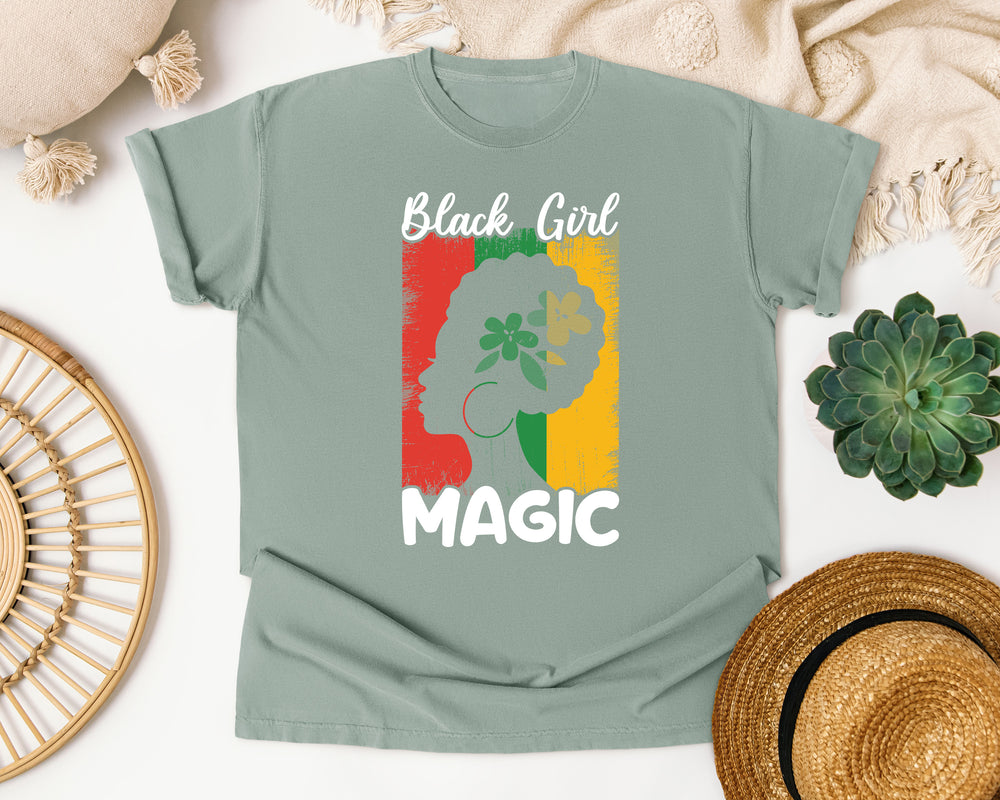 Black Girl Magic Flowers graphic tee in Bay Comfort Colors 1717