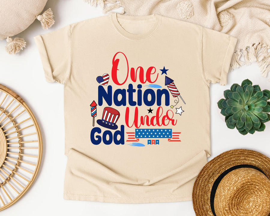 One Nation Under God graphic tee in Ivory Comfort Colors 1717
