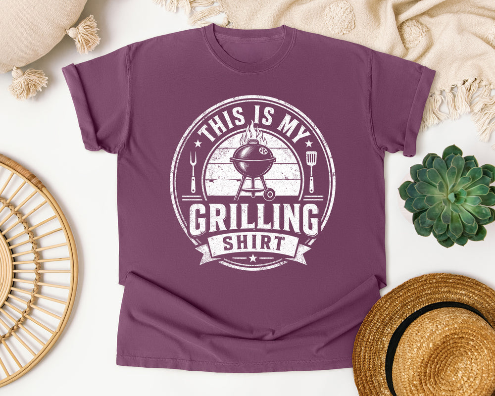 This Is My Grilling Shirt White Ink graphic tee in Berry Comfort Colors 1717