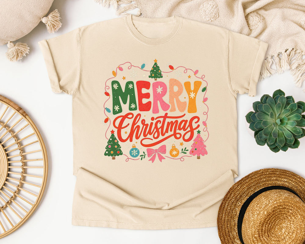 Merry Christmas Twinkle Lights graphic tee in Ivory Comfort Colors 1717