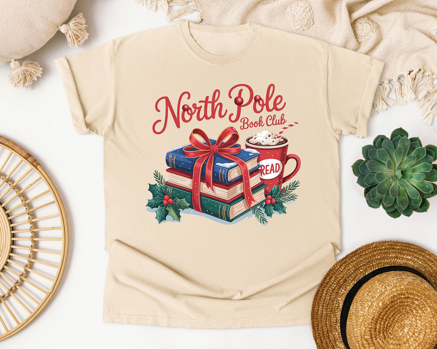 North Pole Book Club graphic tee in Ivory Comfort Colors 1717