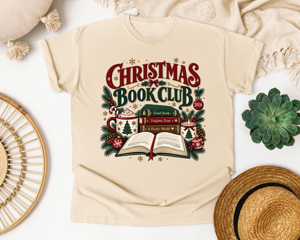 Christmas Book Club 2026 graphic tee in Ivory Comfort Colors 1717