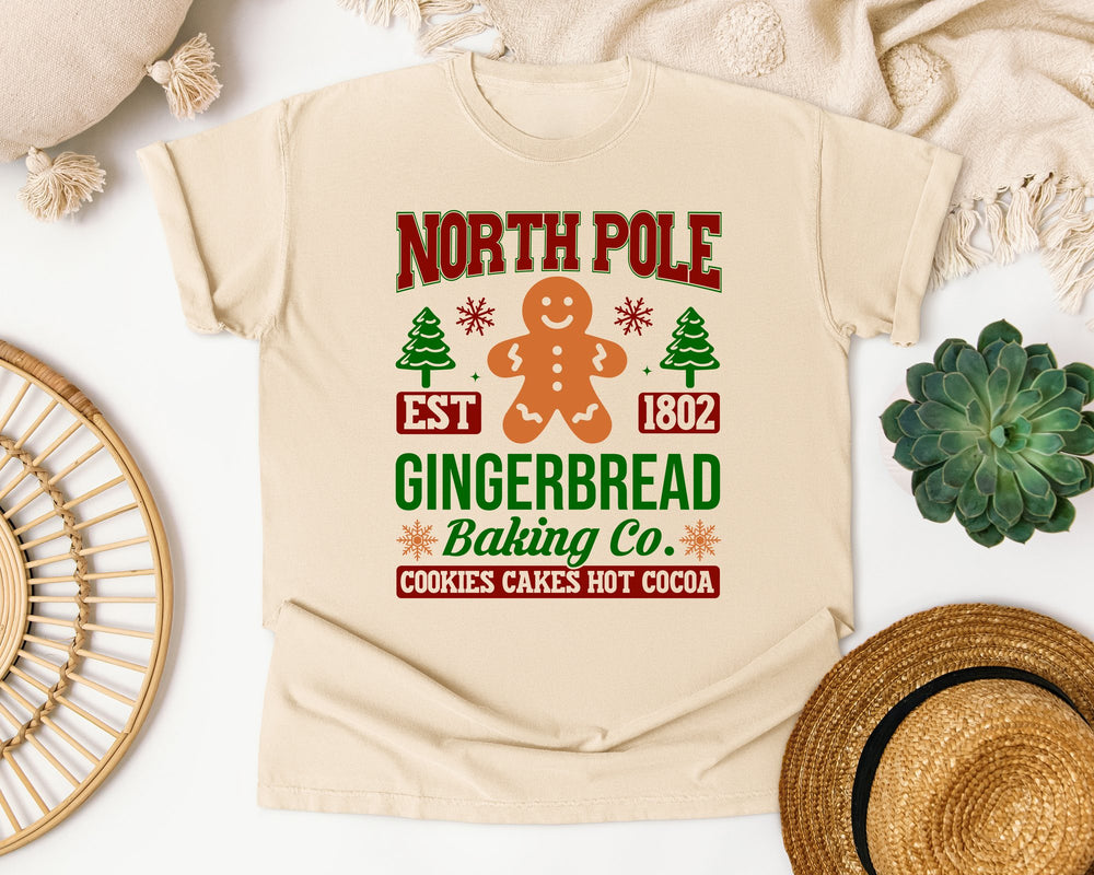 North Pole Gingerbread Baking Co graphic tee in Ivory Comfort Colors 1717
