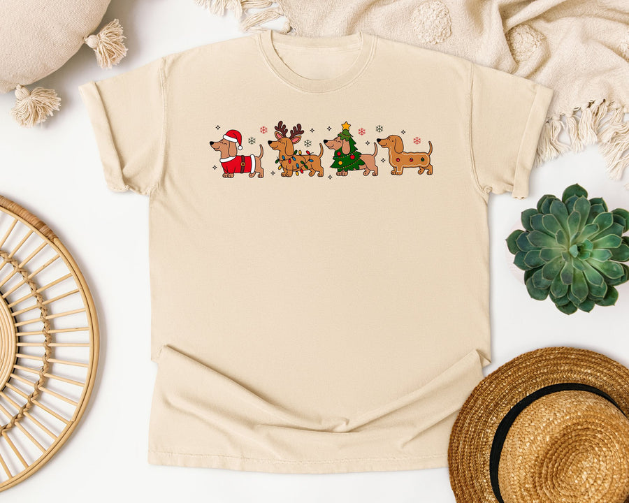 Four Festive Dachshunds graphic tee in Ivory Comfort Colors 1717