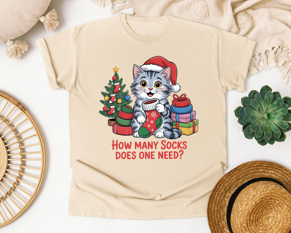 How Many Socks Does One Need Cat graphic tee in Ivory Comfort Colors 1717