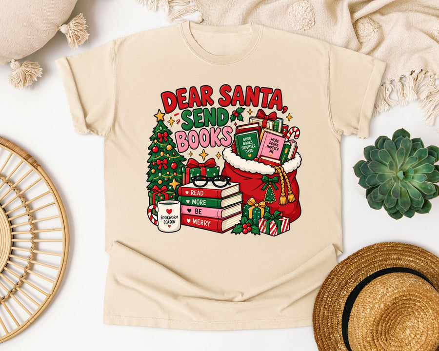 Dear Santa Send Books graphic tee in Ivory Comfort Colors 1717