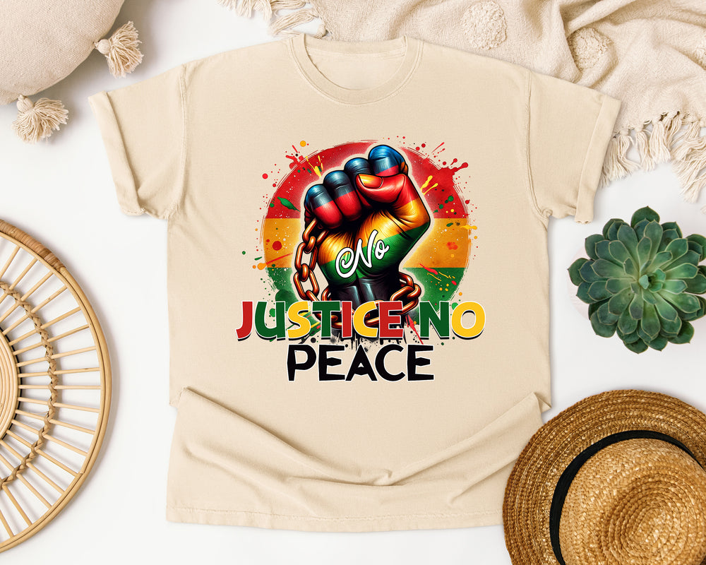 Justice And Peace Raised Fist graphic tee in Ivory Comfort Colors 1717