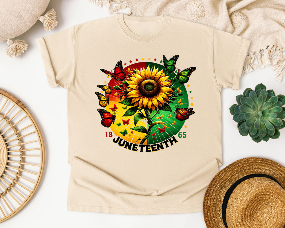 Juneteenth Sunflower Butterflies graphic tee in Ivory Comfort Colors 1717