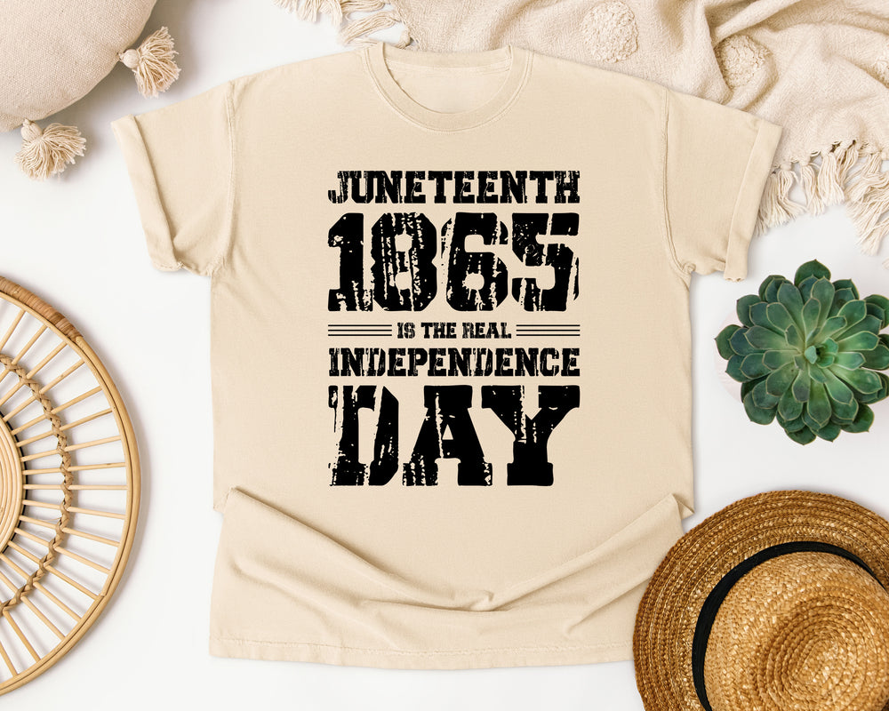 Juneteenth 1865 Real Independence Black Ink graphic tee in Ivory Comfort Colors 1717