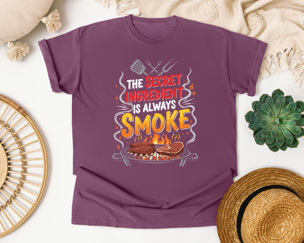 The Secret Ingredient Is Always Smoke graphic tee in Berry Comfort Colors 1717