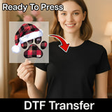 Buffalo Plaid Paw Print with Santa Hat DTF Transfer - InkMerge Heat Press Design