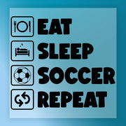 a list of activities, including "EAT", "SLEEP", "SOCCER", and "REPEAT", with corresponding icons for each activity. The text is written in a simple, clear font, and there are no additional descriptions or explanations provided.