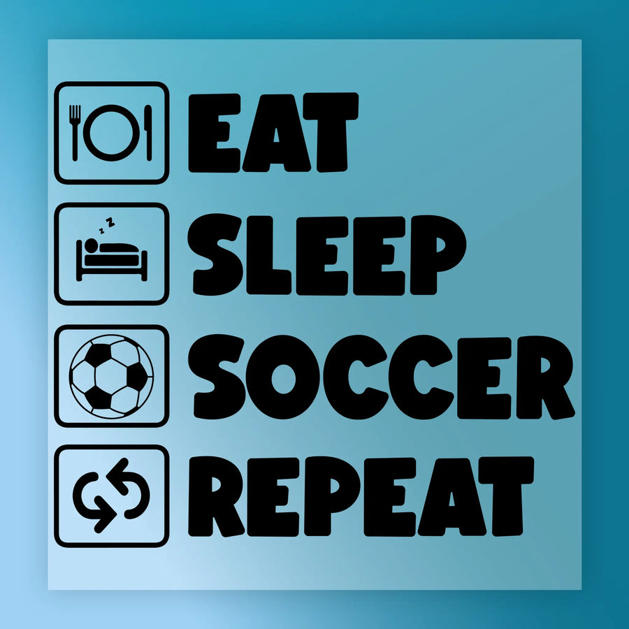 a list of activities, including "EAT", "SLEEP", "SOCCER", and "REPEAT", with corresponding icons for each activity. The text is written in a simple, clear font, and there are no additional descriptions or explanations provided.