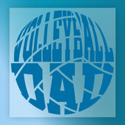 the text "VOLLEYBALL" in a stylized, circular design with a blue color scheme.