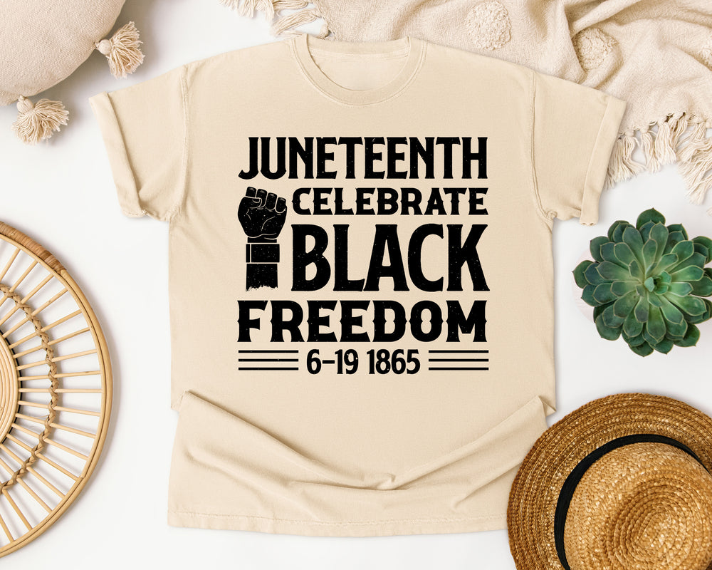 Juneteenth Celebrate Black Freedom graphic tee in Ivory Comfort Colors 1717