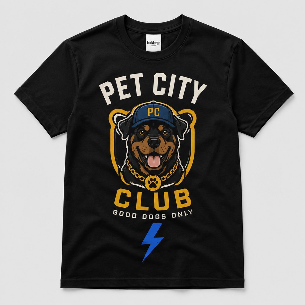 Pet City Club varsity graphic tee mockup