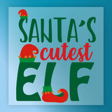 The InkMerge Santa's Cutest Elf Design - Heat Press Ready features "Santa's cutest ELF" in red and green with elf hats and a shoe on a light blue background, ideal for your next festive heat press project.