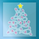 The InkMerge "Gothic Christmas Tree with Skulls - Heat Press Ready" design features white curly lines, pink flower accents, and a yellow star on blue—ideal for DTF transfer projects this holiday season.