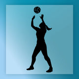 A silhouette of a person playing volleyball, with their arms raised to hit the ball.