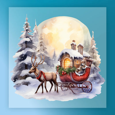 Traditional Christmas Reindeer Sleigh Design - Ready to Press - InkMerge DTF Transfer
