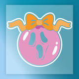 The Kawaii Ghost with Bow Design from InkMerge features a spooky ghost with a big orange bow on a pink balloon, set against a blue gradient—ideal for Halloween apparel or DTF transfer inspiration.