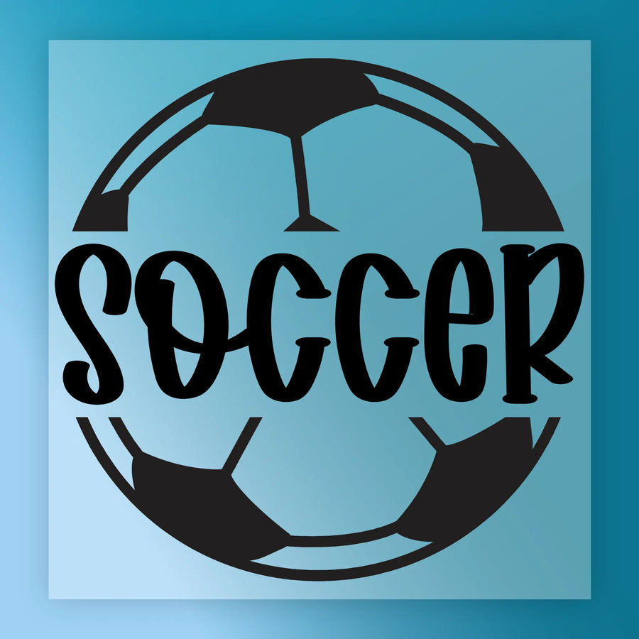 a soccer ball with the word "SOCCER" written on it in a stylized font.