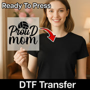 A smiling woman holding a sign with the text "Proud mom" on it, with a red arrow pointing to the sign.