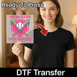 Baseball Swing Hard, Crossed Bats Design DTF Transfer - InkMerge Heat Press Design